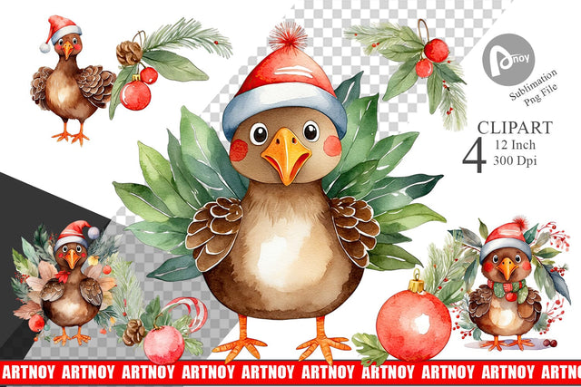 Clipart Watercolor Christmas Turkey Sublimation artnoy 