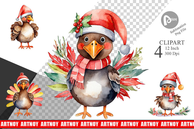 Clipart Watercolor Christmas Turkey Sublimation artnoy 