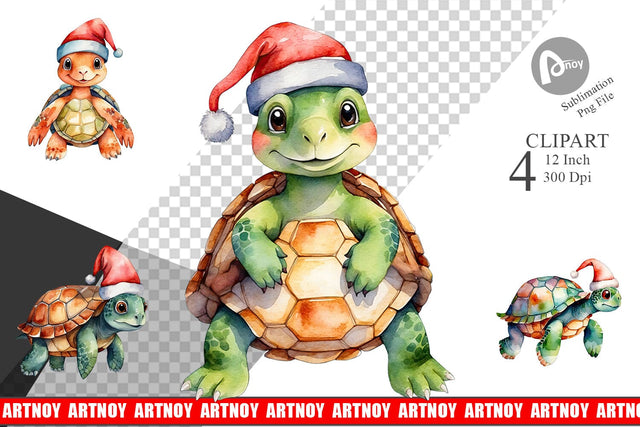 Clipart Watercolor Christmas Turtle Sublimation artnoy 