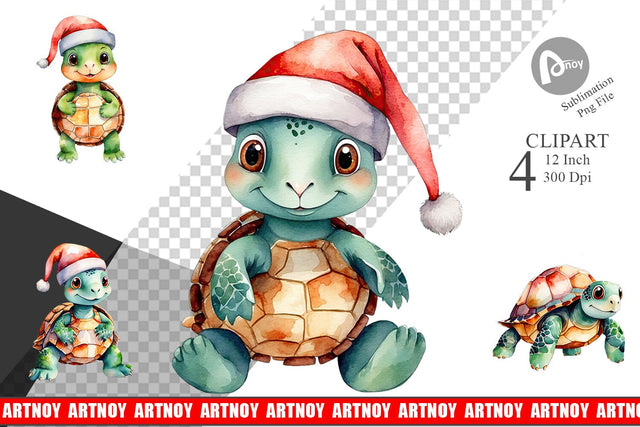 Clipart Watercolor Christmas Turtle Sublimation artnoy 