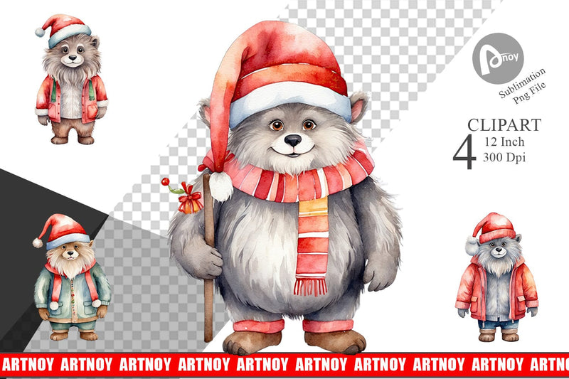 Clipart Watercolor Christmas Yeti Sublimation artnoy 