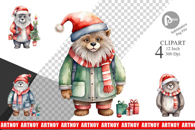 Clipart Watercolor Christmas Yeti Sublimation artnoy 