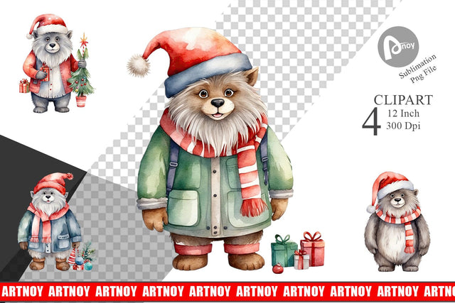Clipart Watercolor Christmas Yeti Sublimation artnoy 