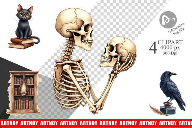 Clipart Watercolor Dark Academia Creatures Sublimation artnoy 