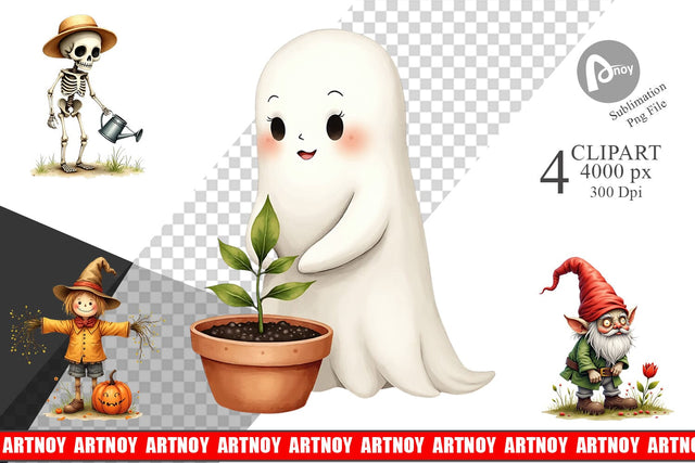 Clipart Watercolor Garden Ghouls Sublimation artnoy 