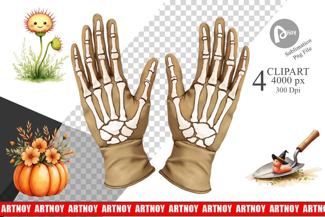 Clipart Watercolor Garden Ghouls Sublimation artnoy 