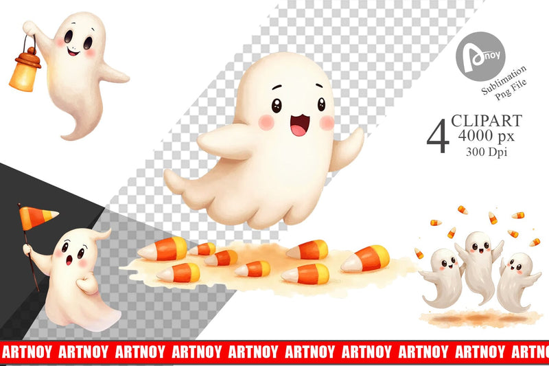 Clipart Watercolor Ghost Candy Parade Sublimation artnoy 