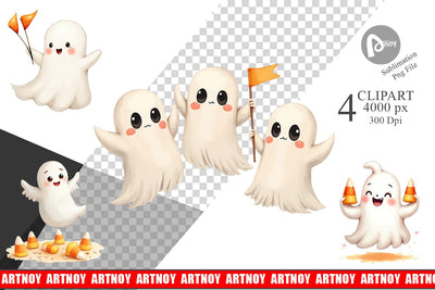 Clipart Watercolor Ghost Candy Parade Sublimation artnoy 