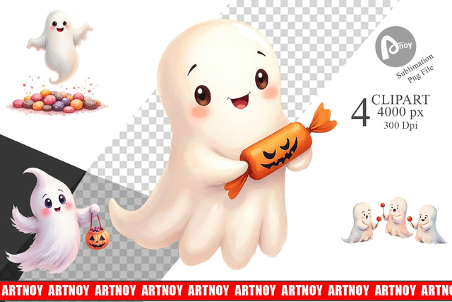 Clipart Watercolor Ghost Candy Party Sublimation artnoy 