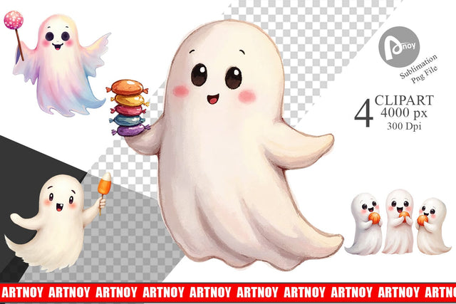 Clipart Watercolor Ghost Candy Party Sublimation artnoy 