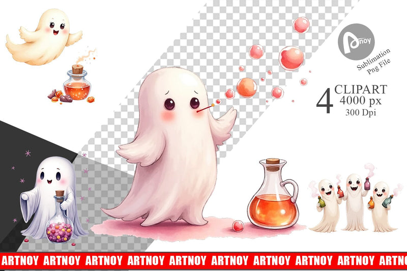 Clipart Watercolor Ghost Candy Potion Sublimation artnoy 