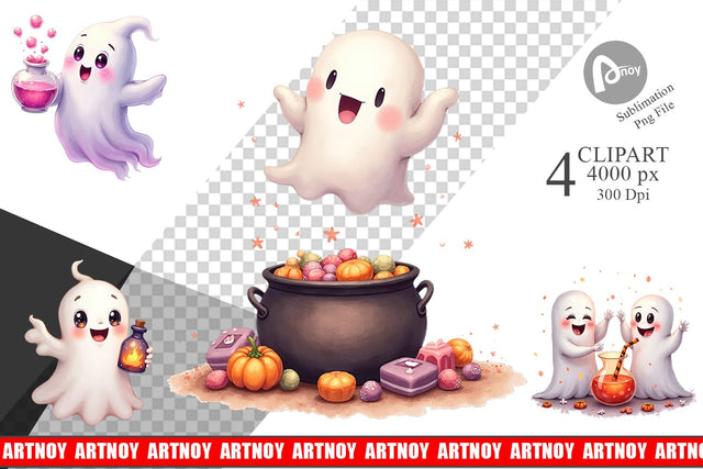 Clipart Watercolor Ghost Candy Potion Sublimation artnoy 
