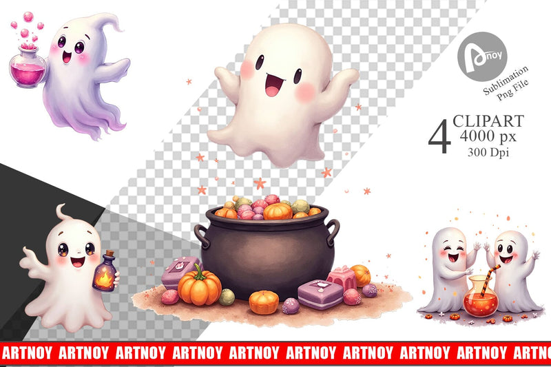 Clipart Watercolor Ghost Candy Potion Sublimation artnoy 
