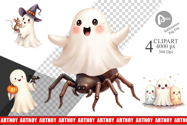 Clipart Watercolor Ghost Halloween Pets Sublimation artnoy 