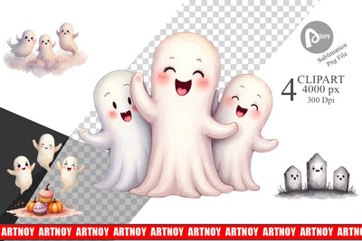 Clipart Watercolor Ghost Trio Sublimation artnoy 