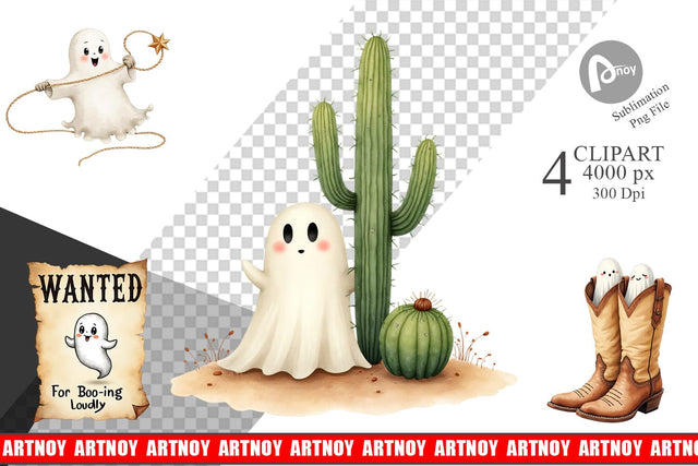 Clipart Watercolor Ghostly Wild West Sublimation artnoy 