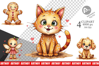 Clipart Watercolor Gingerbread Friends Sublimation artnoy 