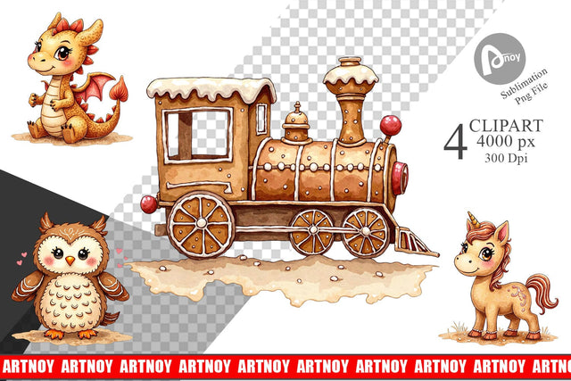 Clipart Watercolor Gingerbread Friends Sublimation artnoy 
