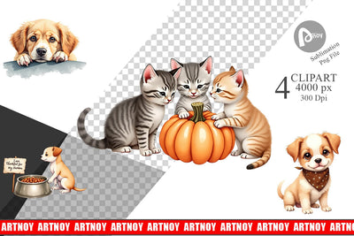 Clipart Watercolor Grateful Pups Kittens Sublimation artnoy 