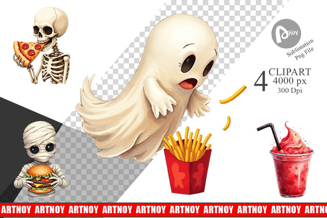 Clipart Watercolor Haunted Junk Food Sublimation artnoy 