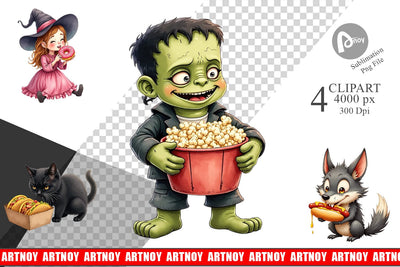 Clipart Watercolor Haunted Junk Food Sublimation artnoy 