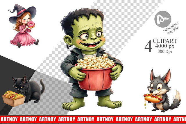 Clipart Watercolor Haunted Junk Food Sublimation artnoy 