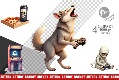 Clipart Watercolor Monster Gaming Night Sublimation artnoy 