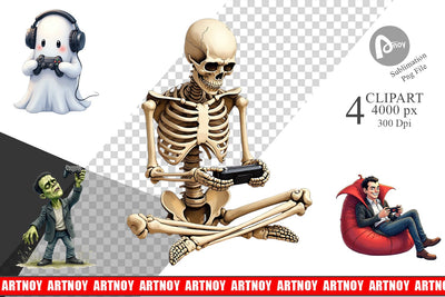 Clipart Watercolor Monster Gaming Night Sublimation artnoy 