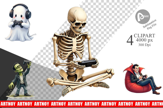 Clipart Watercolor Monster Gaming Night Sublimation artnoy 