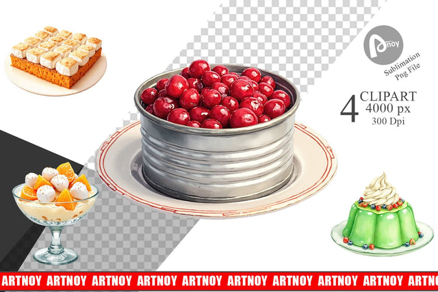 Clipart Watercolor Quirky Thanksgiving Dishes Sublimation artnoy 