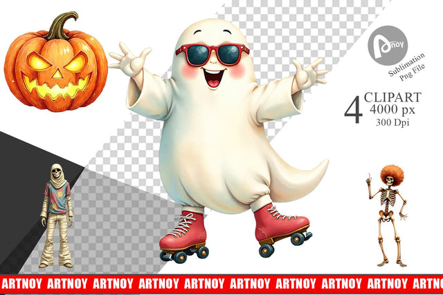 Clipart Watercolor Retro Halloween Disco Sublimation artnoy 