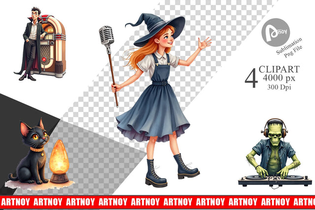 Clipart Watercolor Retro Halloween Disco Sublimation artnoy 