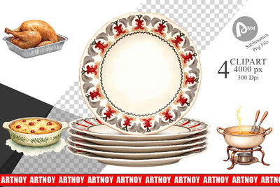Clipart Watercolor Retro Thanksgiving Prep Sublimation artnoy 