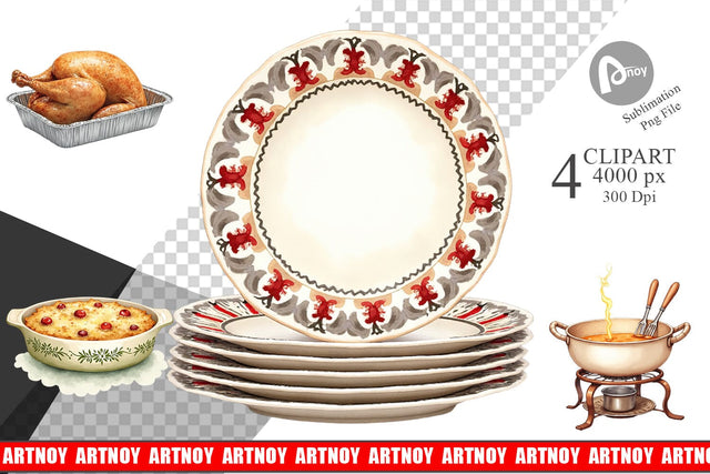 Clipart Watercolor Retro Thanksgiving Prep Sublimation artnoy 