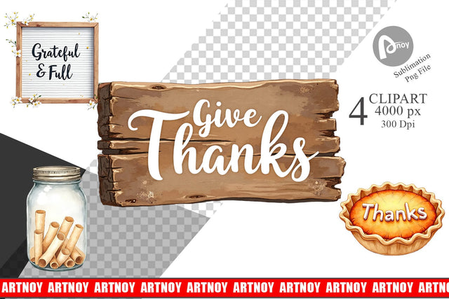 Clipart Watercolor Signs of Thanks Sublimation artnoy 