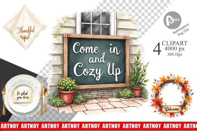 Clipart Watercolor Signs of Thanks Sublimation artnoy 