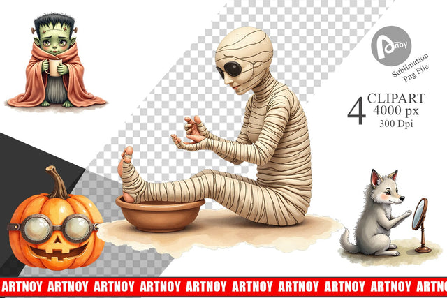 Clipart Watercolor Spooky Self Care Sublimation artnoy 