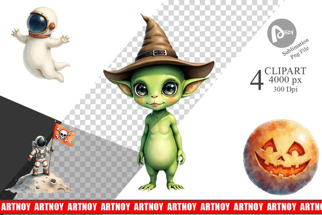 Clipart Watercolor Spooky Space Cadets Sublimation artnoy 