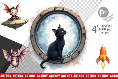 Clipart Watercolor Spooky Space Cadets Sublimation artnoy 