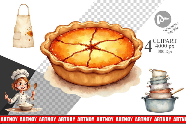 Clipart Watercolor Thanksgiving Kitchen Chaos Sublimation artnoy 