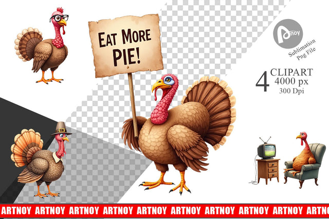 Clipart Watercolor Turkey Day Off Sublimation artnoy 