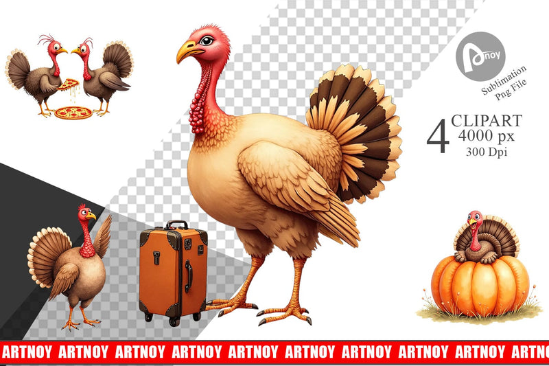 Clipart Watercolor Turkey Day Off Sublimation artnoy 
