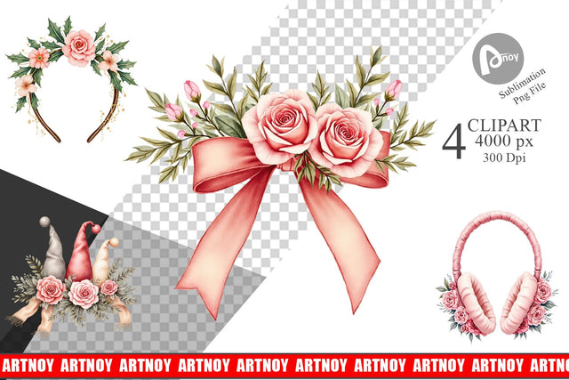 Clipart Watercolor Vintage Christmas Hats Sublimation artnoy 