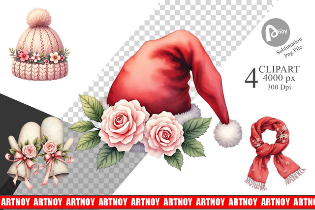 Clipart Watercolor Vintage Christmas Hats Sublimation artnoy 