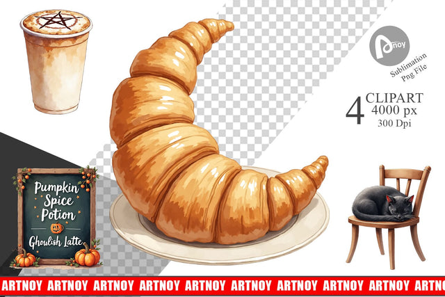 Clipart Watercolor Witchy Coffee Shop Sublimation artnoy 