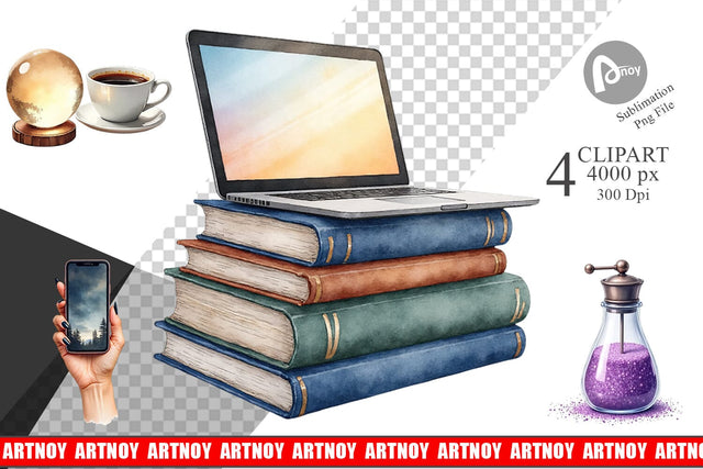 Clipart Watercolor Witchy Coffee Shop Sublimation artnoy 