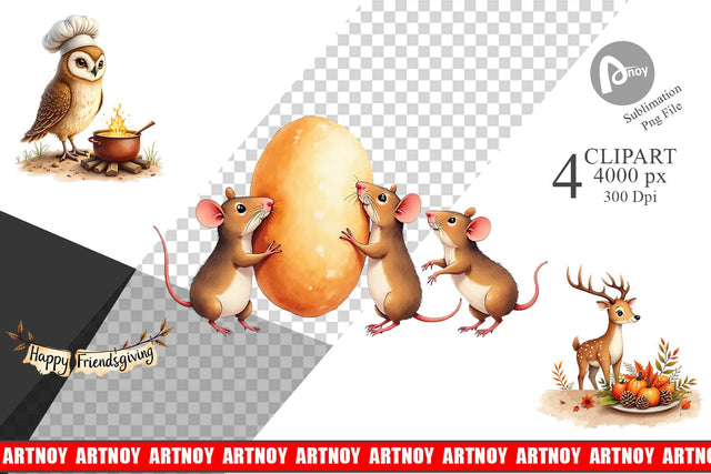 Clipart Watercolor Woodland Friendsgiving Sublimation artnoy 