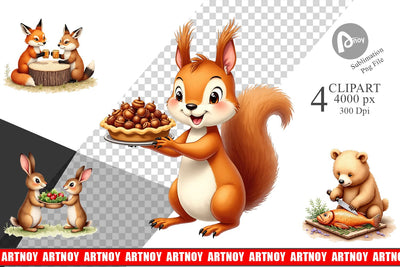 Clipart Watercolor Woodland Friendsgiving Sublimation artnoy 
