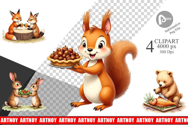 Clipart Watercolor Woodland Friendsgiving Sublimation artnoy 