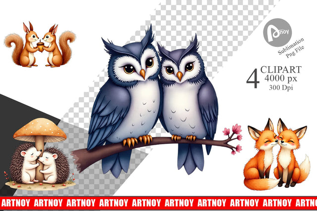 Clipart Watercolor Woodland Romance Sublimation artnoy 